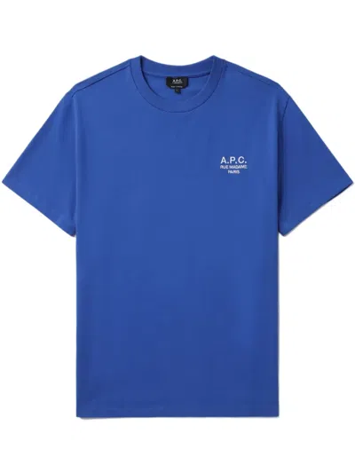 Apc Logo Cotton T-shirt In Blue