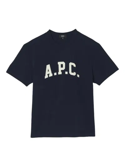 Apc Logo Cotton T-shirt In Blue