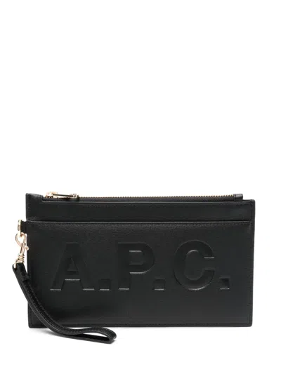 A.p.c. Logo-debossed Faux-leather Clutch Bag In Black