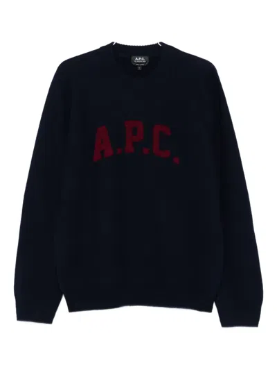 Apc Logo-detail Crew-neck Sweater In Blue