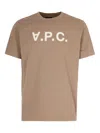 A.p.c. Men Brown Crewneck T-shirt With Logo Lettering On The Front In Cotton Man