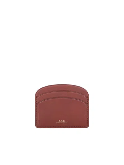 Apc A.p.c. Logo Detail Leather Card Holder In Brown