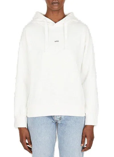 Apc A.p.c. Logo Detailed Drawstring Hoodie In Aab White