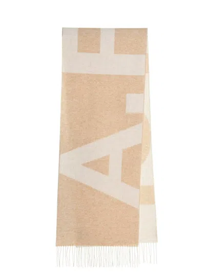 Apc Logo Detailed Fringed Scarf In Camel
