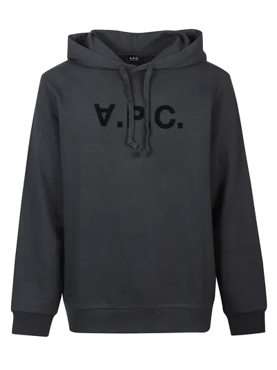 A.p.c. Logo Drawstring Hoodie Sweatshirt For Men In Black