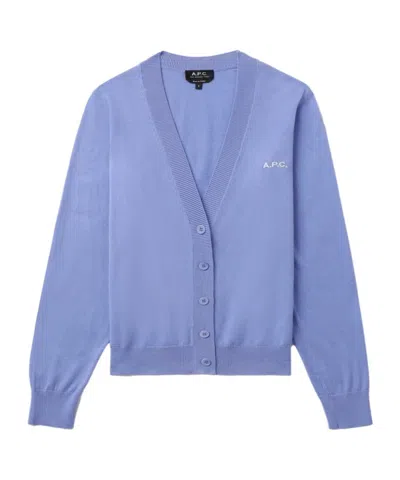 Apc Logo-embroidered Cotton Cardigan In Blue
