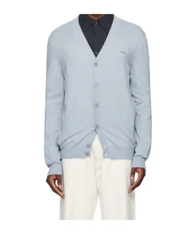 Apc Logo-embroidered Cotton Cardigan In Blue