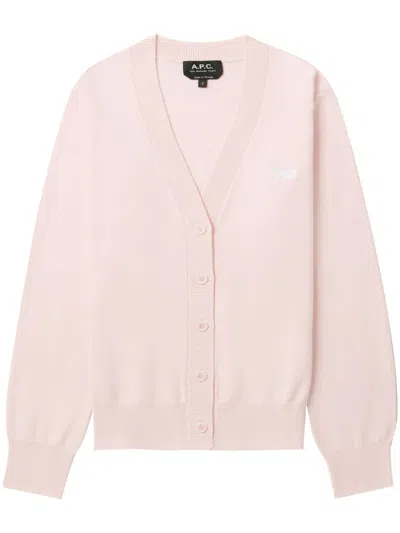 Apc Logo-embroidered Cotton Cardigan In Pink