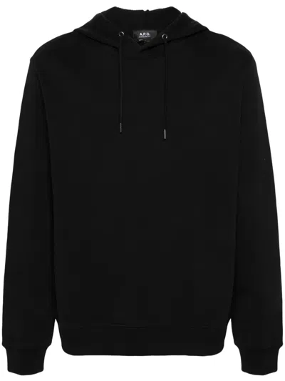 Apc Logo-embroidered Cotton Hoodie In Black