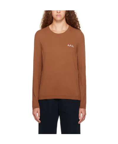 Apc Logo-embroidered Cotton Jumper In Brown