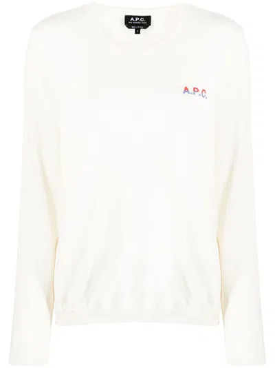 Apc Logo-embroidered Cotton Jumper In Neutrals