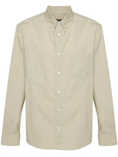 Apc Logo-embroidered Cotton Shirt In 绿色