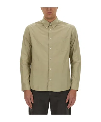 Apc Logo-embroidered Cotton Shirt In Green