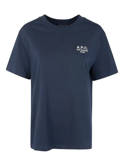 Apc Logo-embroidered Cotton T-shirt In Blue