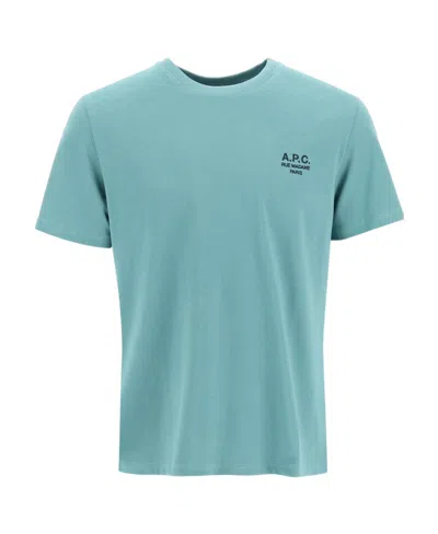 Apc Logo-embroidered Cotton T-shirt In Blue