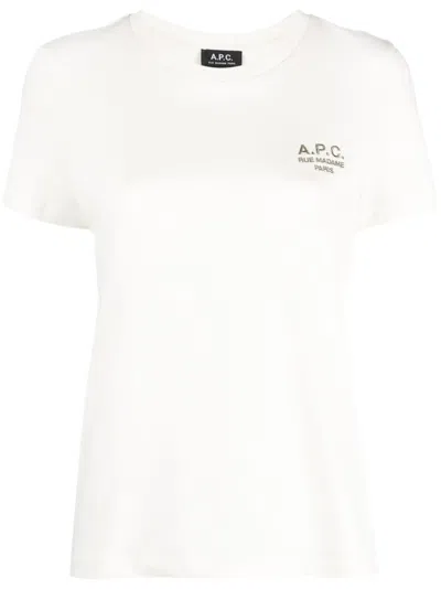 Apc Logo-embroidered Cotton T-shirt In White