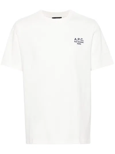 Apc A.p.c. White Crewneck T-shirt With Logo Embroidered On The Front In Cotton Man