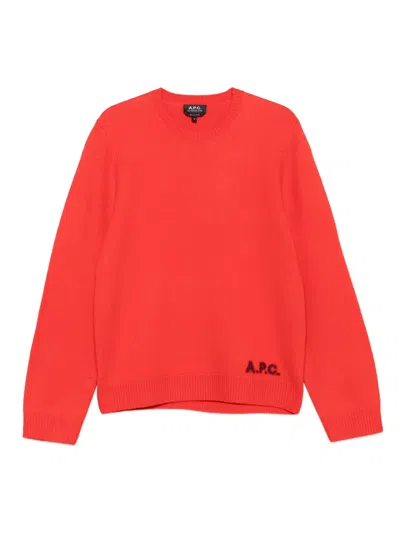 Apc Logo-embroidered Crew-neck Sweater In Red