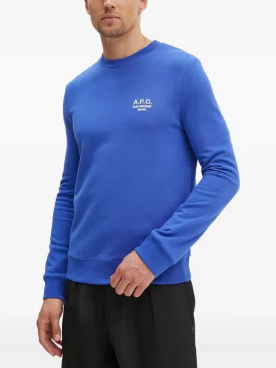 Apc Logo-embroidered Crew-neck Sweatshirt In Blue