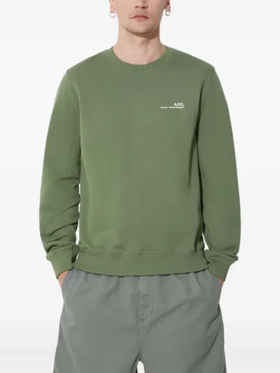 Apc Logo-embroidered Crew-neck Sweatshirt In Green