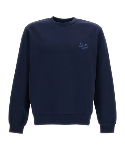 A.p.c. Logo Embroidered Crewneck Sweatshirt In Blue