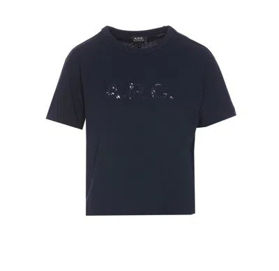 Apc Crewneck Embroidered Logo Short Sleeves Top In Blue