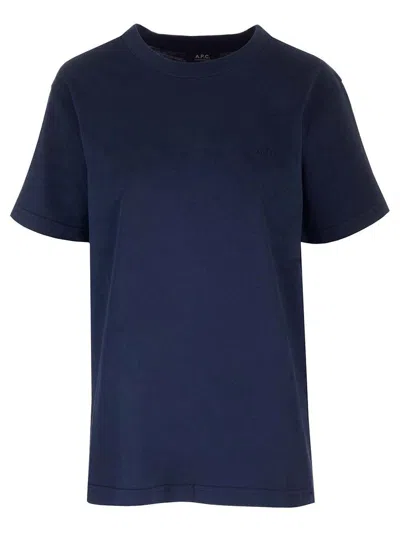Apc A.p.c. Logo Embroidered Crewneck T In Navy