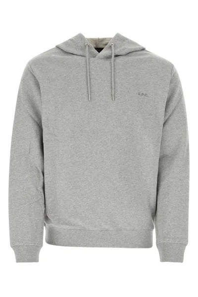 Apc A.p.c. Logo Embroidered Drawstring Hoodie In Grey