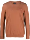 Apc Logo-embroidered Fine-knit Jumper In Brown