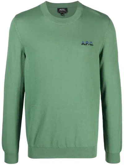 A.p.c. Logo-embroidered Fine-knit Jumper In Grün