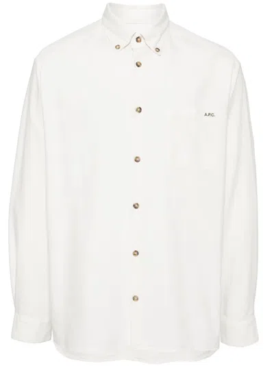 Apc Logo-embroidered Organic Cotton Shirt In White