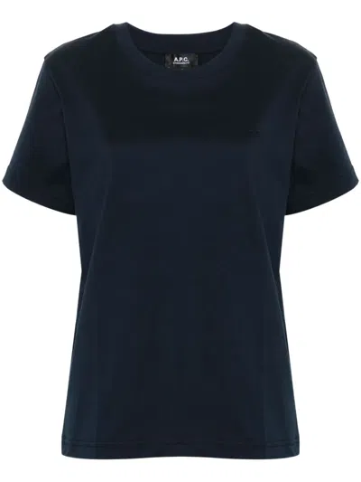 Apc Logo-embroidered Organic Cotton T-shirt In Blue