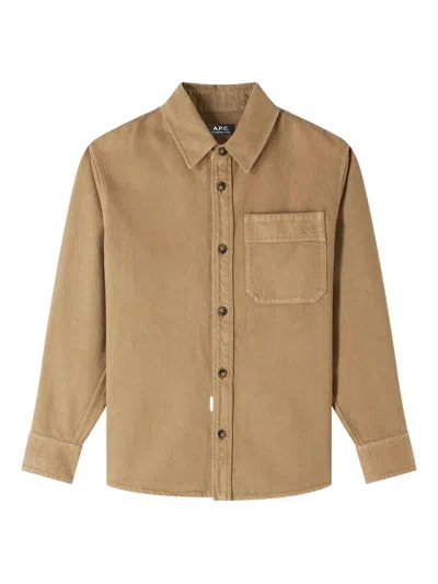 Apc Logo-embroidered Shirt Jacket In Brown