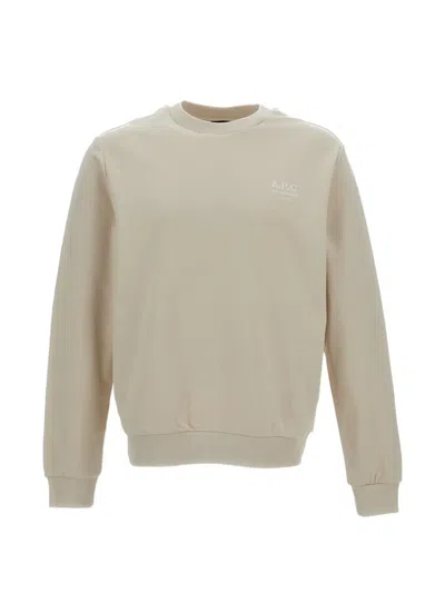 A.p.c. Crew Neck Sweatshirt With Ribbed Trims And Logo Embroidery In Neutral
