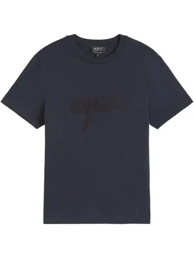 Apc Logo-embroidered T-shirt In Blue