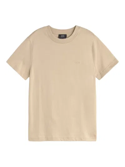 Apc Logo-embroidered T-shirt In Neutral