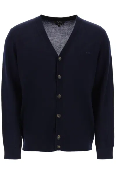 Apc Logo-embroidered V-neck Cardigan In Iak Dark Navy