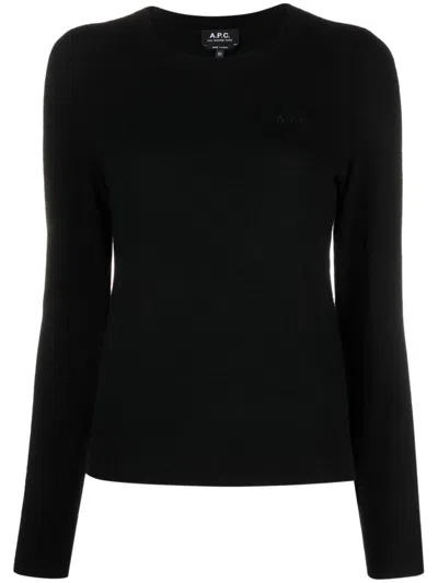 Apc Logo-embroidered Virgin-wool Jumper In Black
