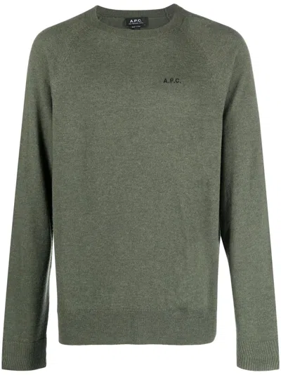 Apc Logo-embroidered Virgin Wool Jumper In Green