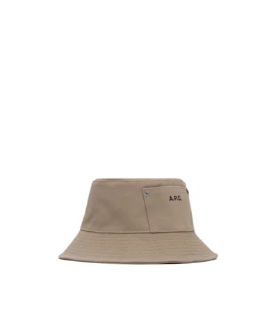 Apc A.p.c. Logo-embroidered Wide Brim Bucket Hat In Beige