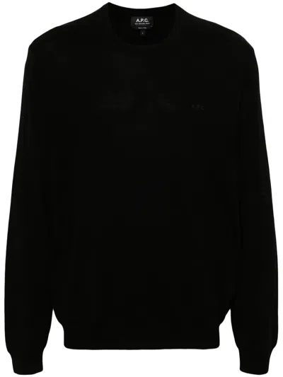 A.p.c. Black Crewneck Sweater With  Embroidery