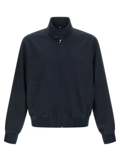 Apc Logo Embroidery Blouson Puffer Jackets Blue