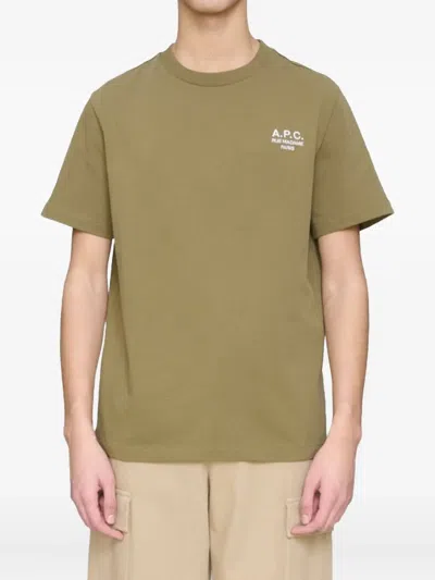 Apc Logo-embroidery Cotton T-shirt In Green