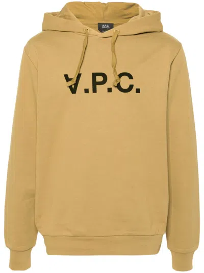 Apc Logo-flocked Cotton Hoodie In Green