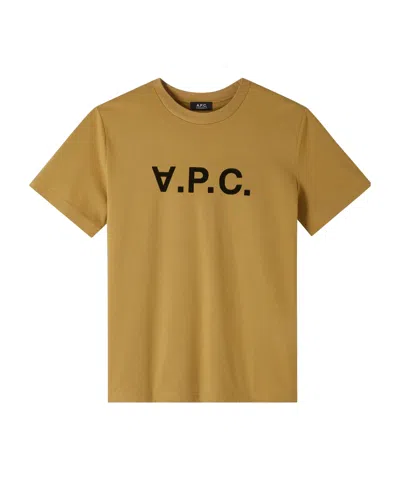 Apc Logo-flocked Cotton T-shirt In Brown