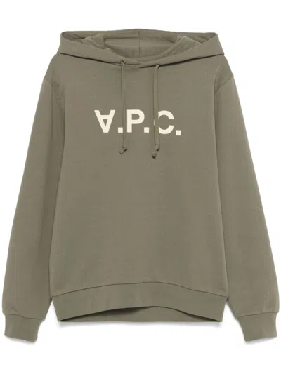 Apc Logo-flocked Hoodie In Green