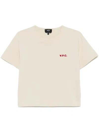 Apc Logo-flocked T-shirt In Beige