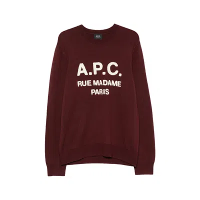 A.p.c. Logo Intarsia Knit Virgin Wool Sweater In Brown