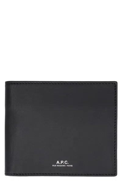 Apc Logo Leather Wallet In Black