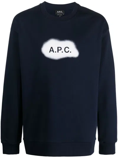Apc A.p.c. Logo Organic Cotton Sweatshirt In Blue